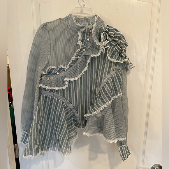 Green striped. Sheer ruffle blouse. New w/out tags. No size see measurements - Picture 2 of 7